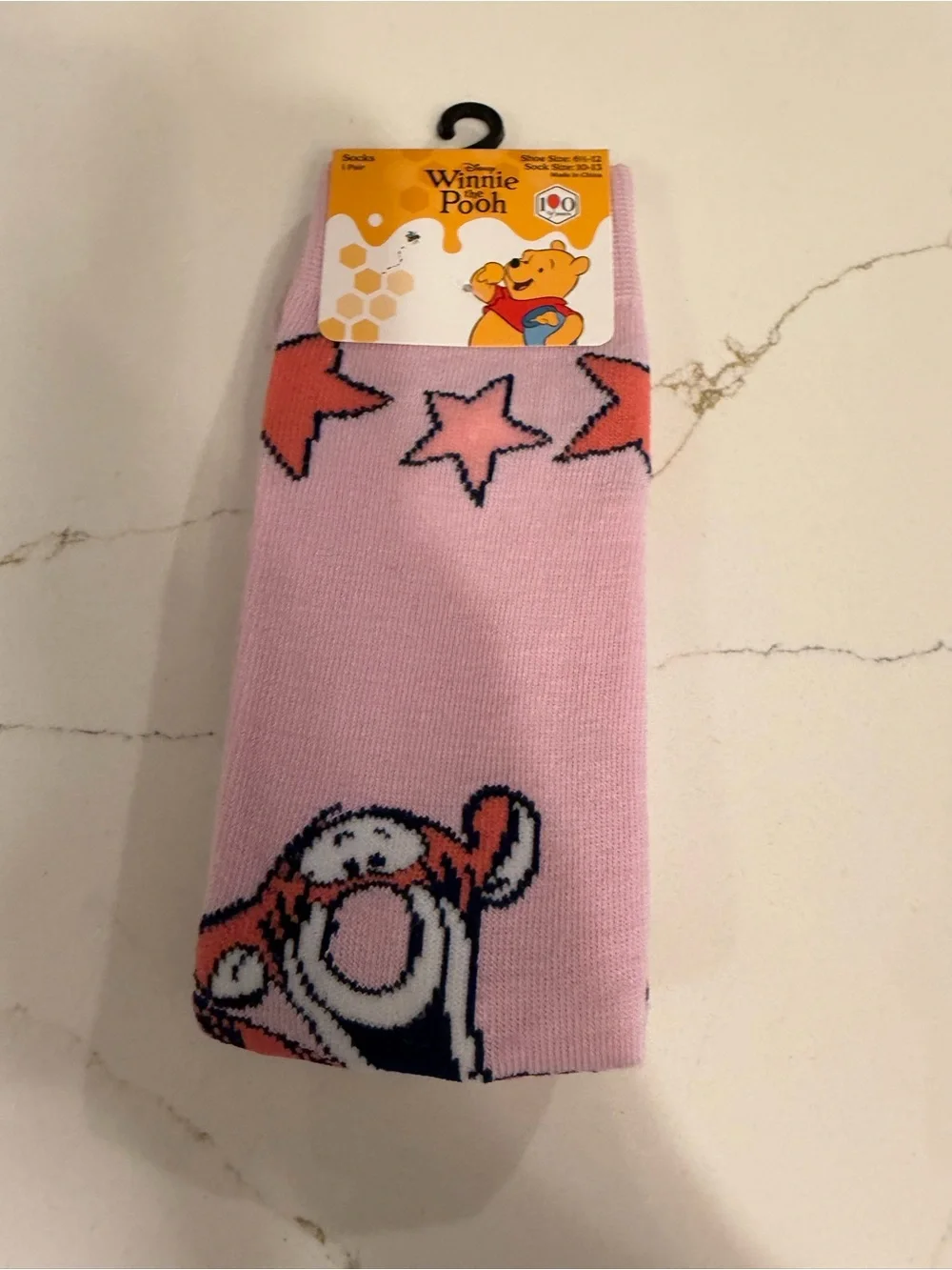 NWT Disney Winnie the Pooh Tigger Pink Star Crew Socks Shoe Size 6.5-12